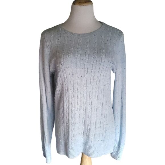 Talbots Cable Knit Confetti Flecked Light Blue Pullover Sweater Women's Size L - Picture 1 of 10